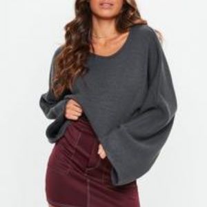 Gray Extreme Wide Sleeve Crop Jumper